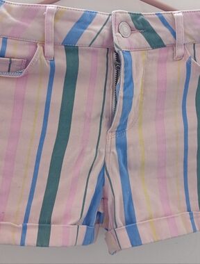 twik Pastel Striped Denim Shorts - Pink, Blue & Green
